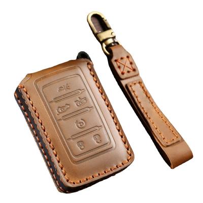 Genuine Leather Car Key Case Cover Fob Shell for Jeep Grand Cherokee Wagoneer 2021 2022 2023 Car Keychain