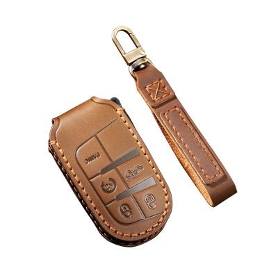 Genuine Leather Car Key Case Cover for Jeep Renegade Grand Cherokee For Dodge Ram Charger 1500 Challenger Chrysler 300C Journey