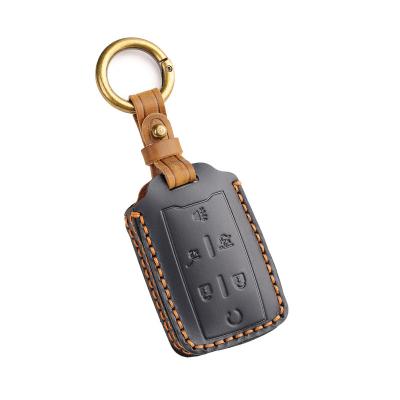 Crazy Horse Leather Car Key Case Cover Fob Shell for Chevrolet Chevy Silverado Suburban Tahoe Colorado GMC Sierra Yukon Canyon