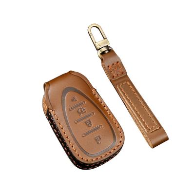 Genuine Leather Car Key Case Cover Fob Shell for 2019 2020 2021 2022 2023 2024 Chevrolet Trailblazer Blazer Chevy Malibu Camaro Cruze Traverse Sonic Volt Equinox