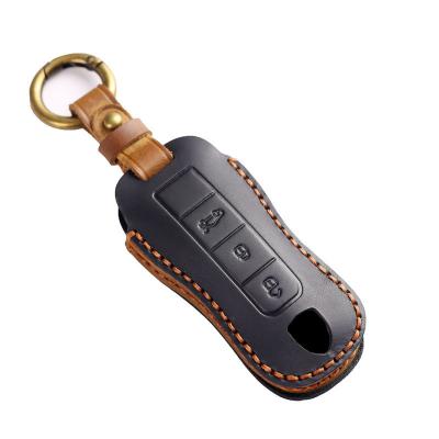 Crazy Horse Leather Car Key Case Cover Fob Shelll for Porsche Panamera Cayenne 971 911 9YA Macan Boxster 